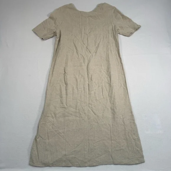 Nina Piccalino Linen Blend Short Sleeve Maxi Dress Womens Size 8 V Neck Oatmeal - Picture 2 of 6